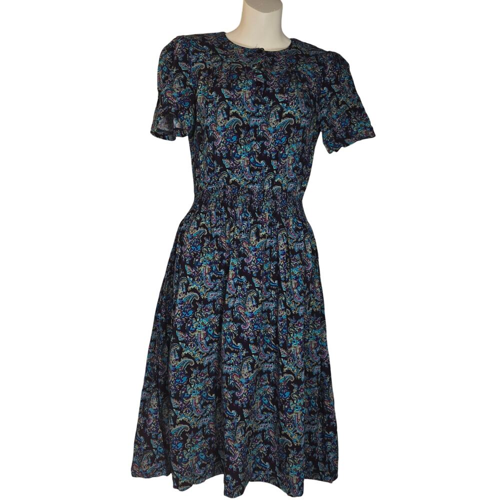 Vtg Taurus II Womens‎ Size 6 Midi Dress Union Made Floral Paisley Party Colorful